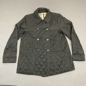 Burberry London Quilted Black Double Breasted Quilted Jacket Nova Check Medium